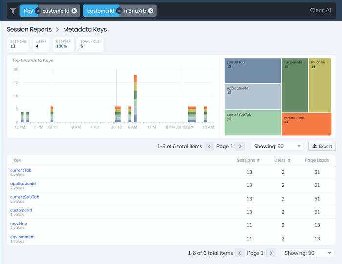 Metadata report with filter applied