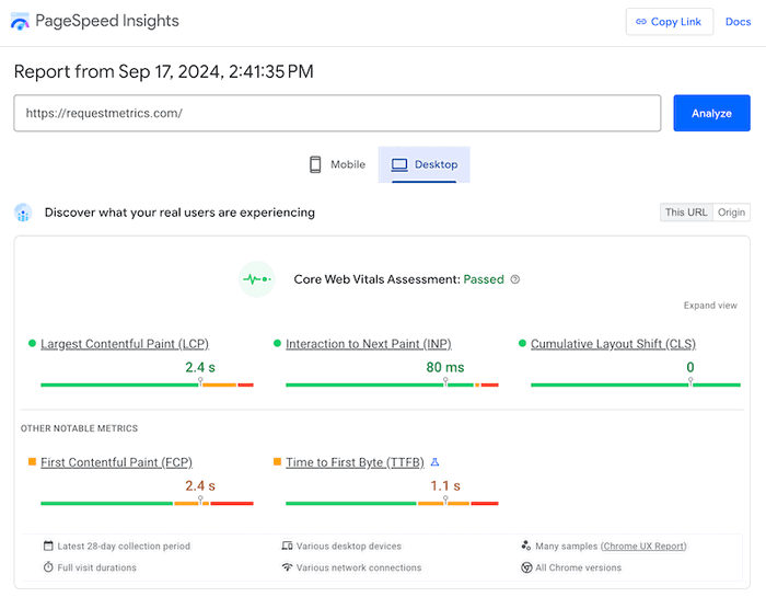 CrUX in PageSpeed Insights