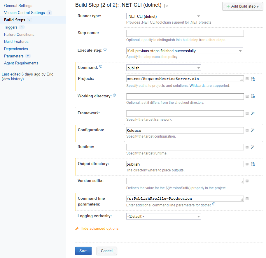 TeamCity dotnet CLI Publish Build Step Configuration