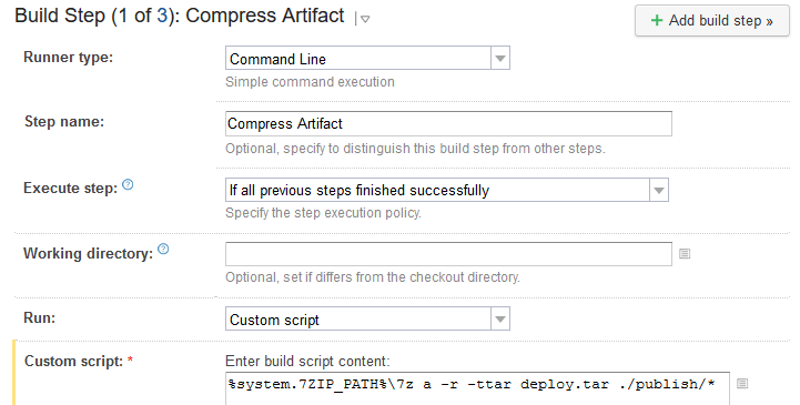 Compress Artifacts Build Step