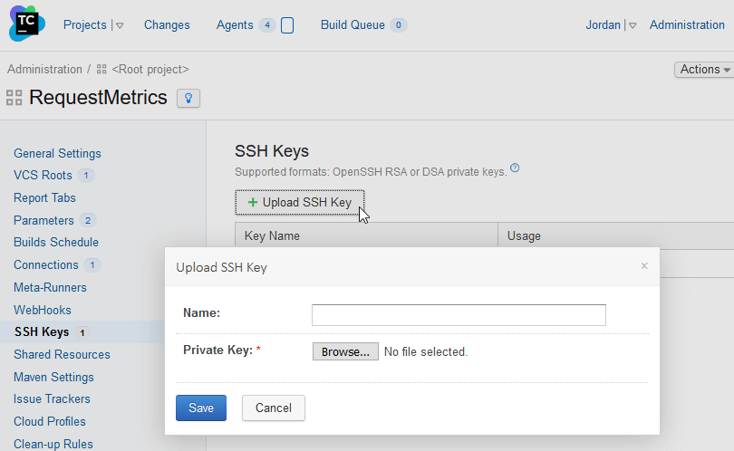 Upload a SSH Key to TeamCity