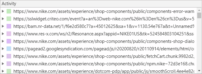 A list of the diverse set of scripts executing on Nike.com.