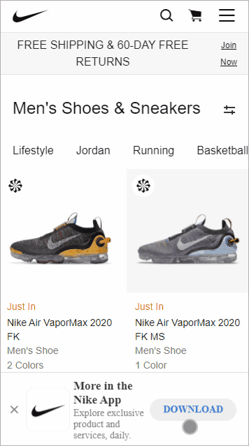 Video of Nike Product Details Page Loading