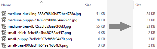 Image file sizes before and after optimization